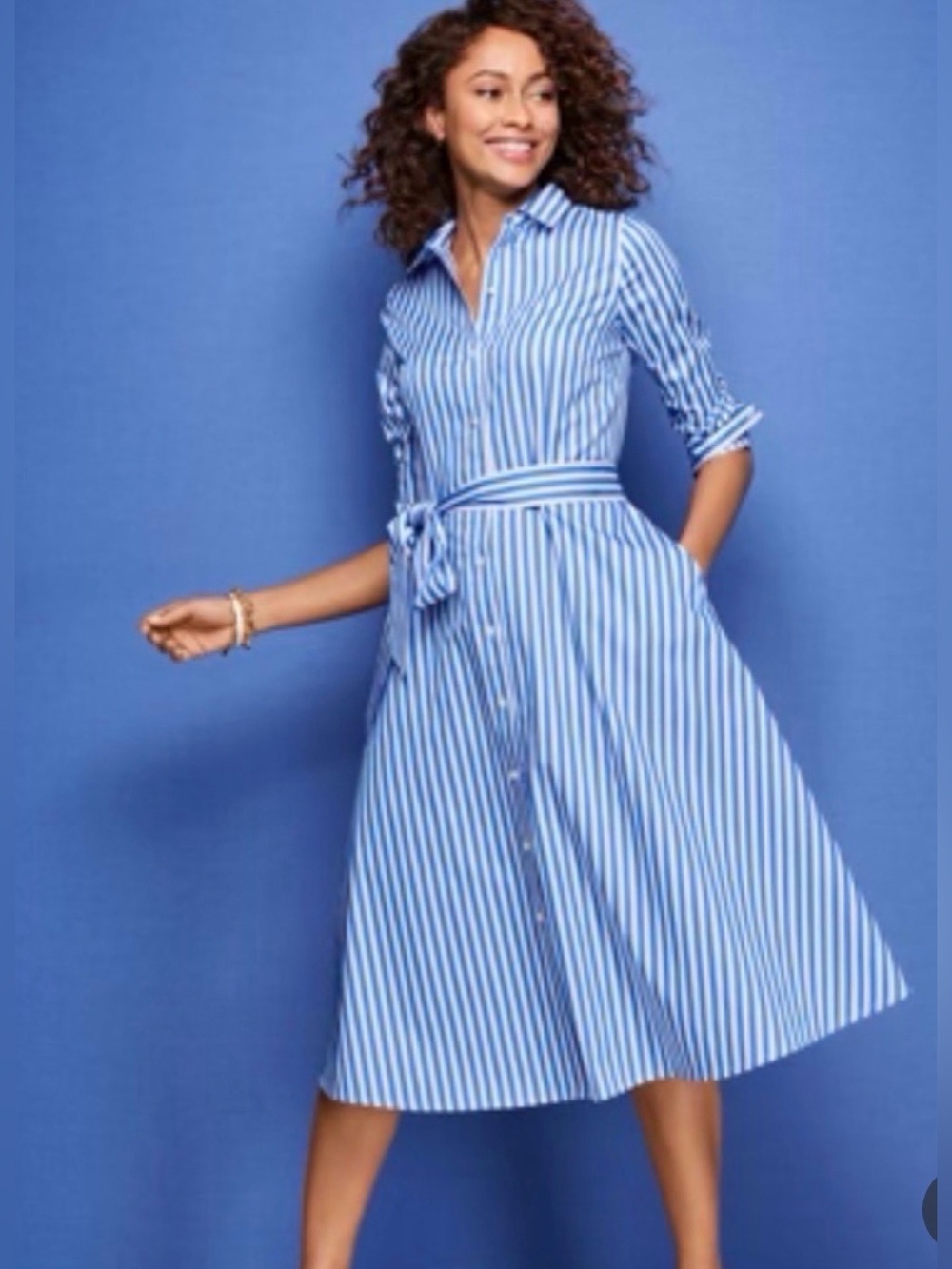 TALBOTS Classic Poplin Shirtdtess - Vertival Stripe Size 4P - Picture 2 of 9